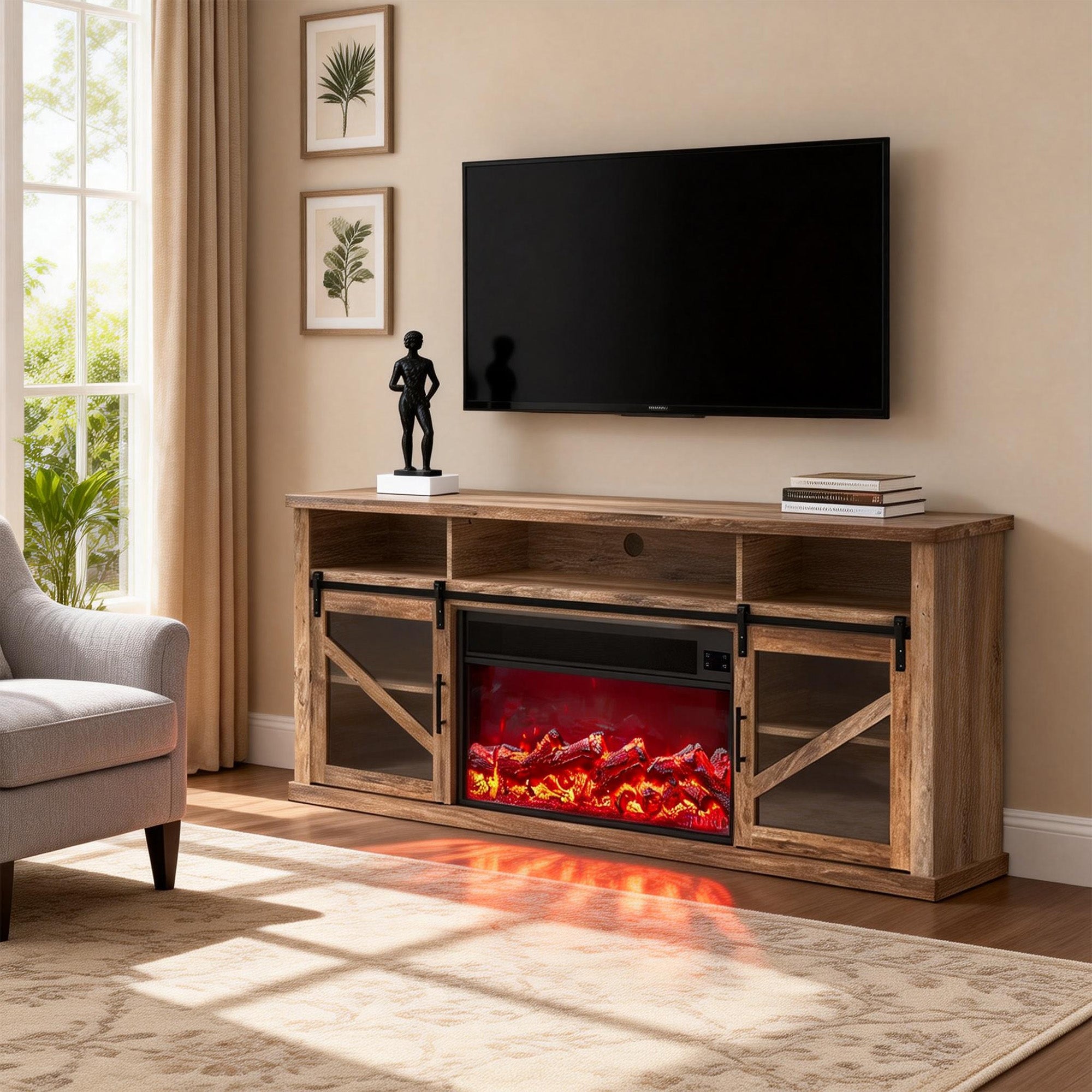 Fully Assembled 72" TV stand with an electronic fireplace (HZ01)