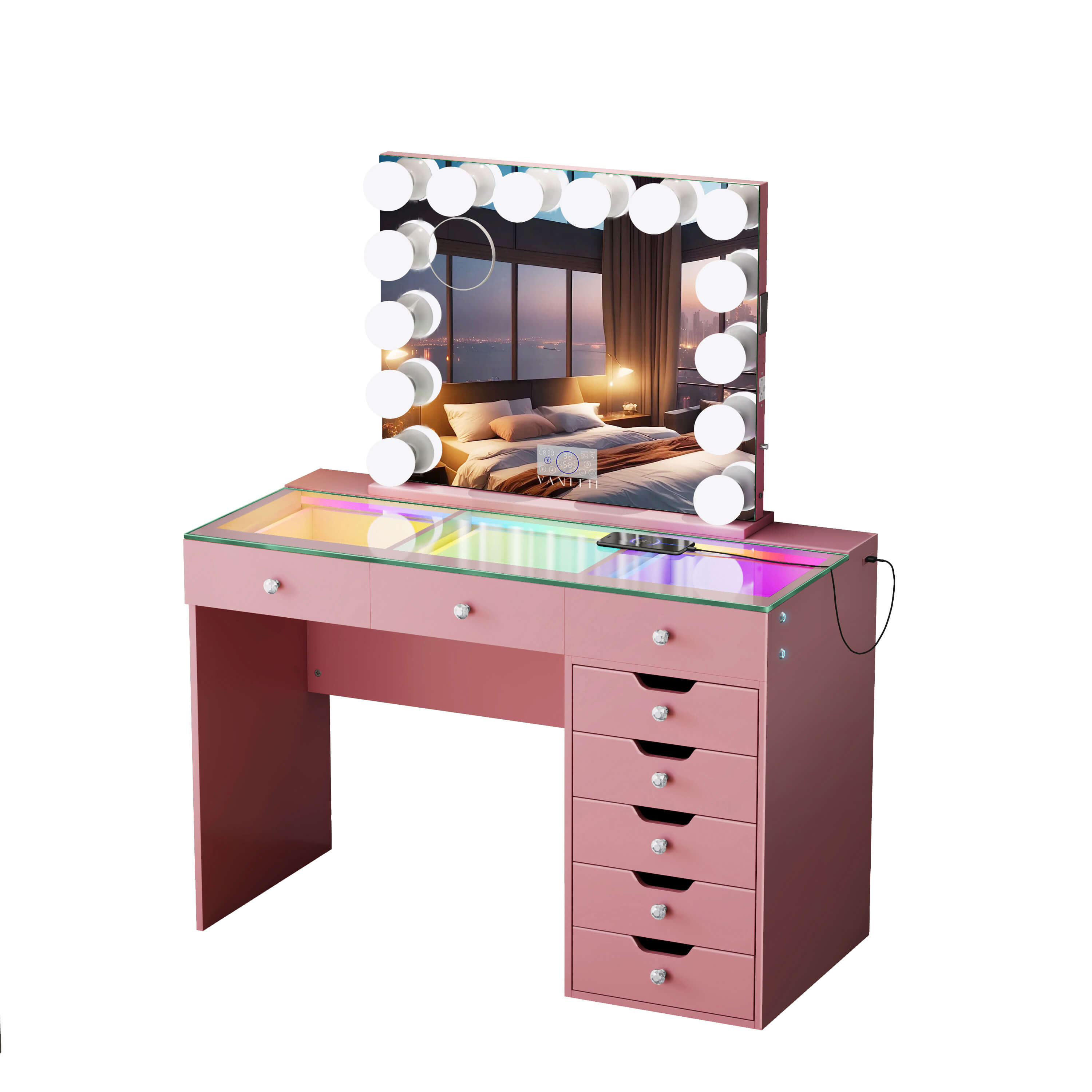 Promotion Deal!VANITII Diana Vanity Desk Set- 8 Storage Drawers with Vanity Mirror