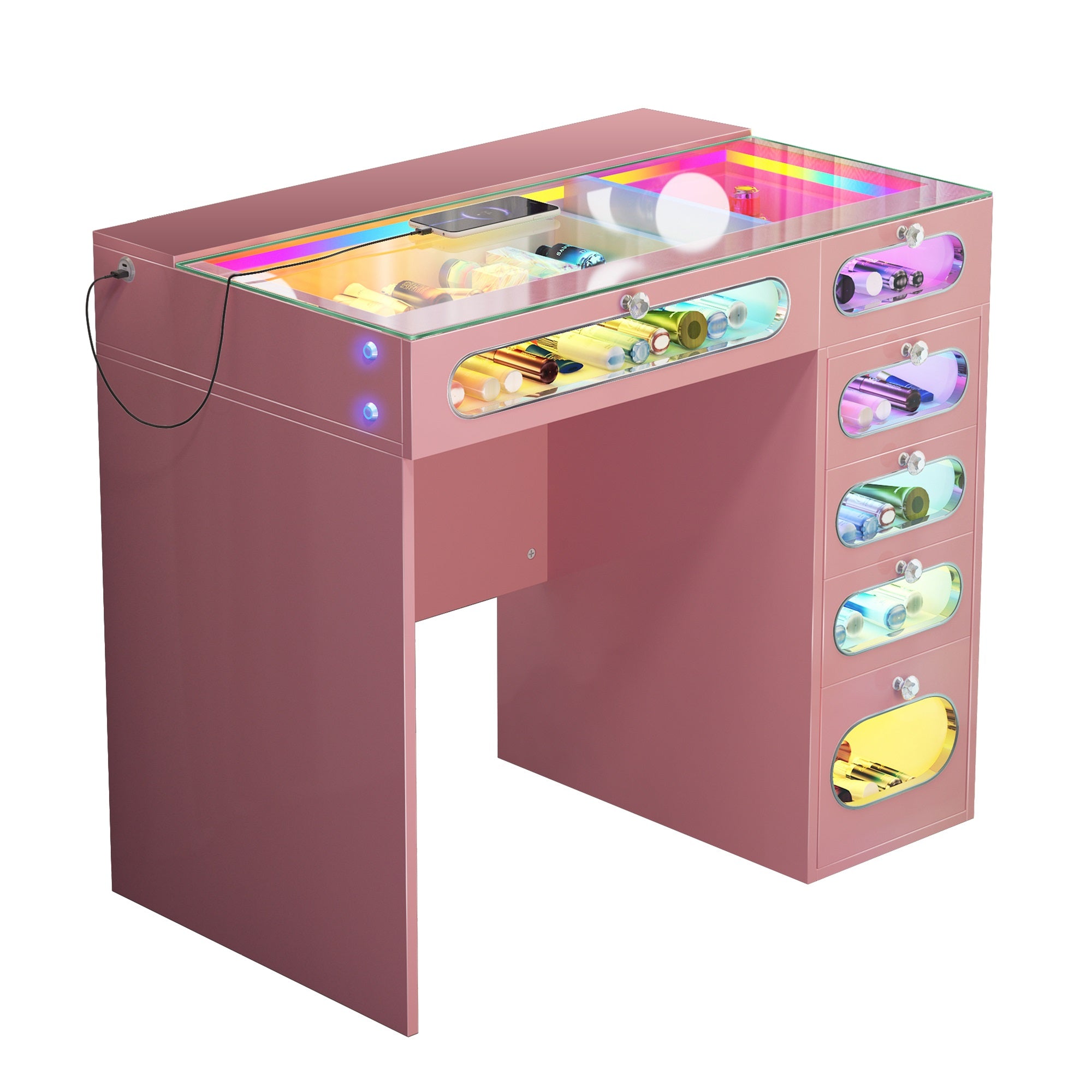 New Release ! VANITII 6 Glass Fronted Drawers Vanity Desk