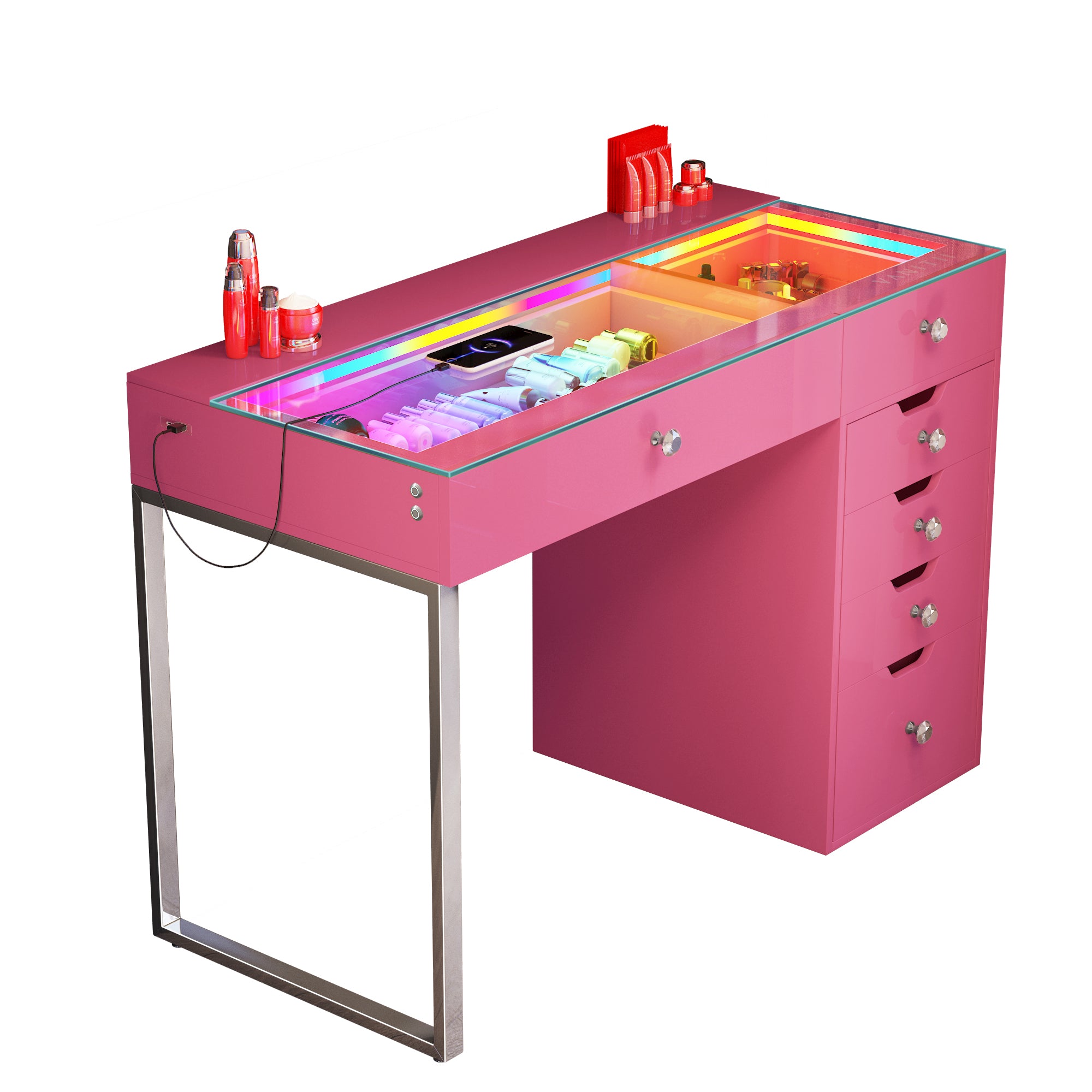 VANITII Diana RGB Vanity Desk - 6 Storage Drawers