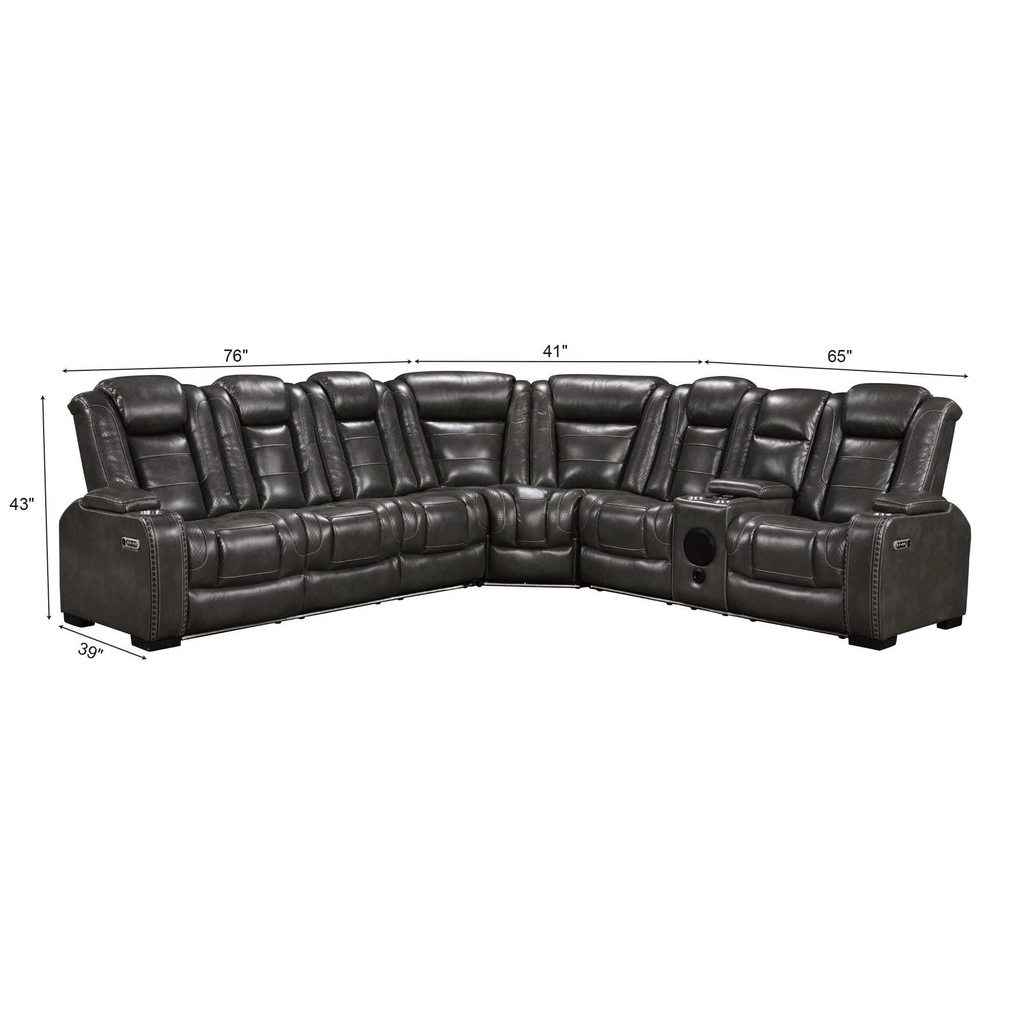 Size of Gray Power Recliner Sectional Sofa Set