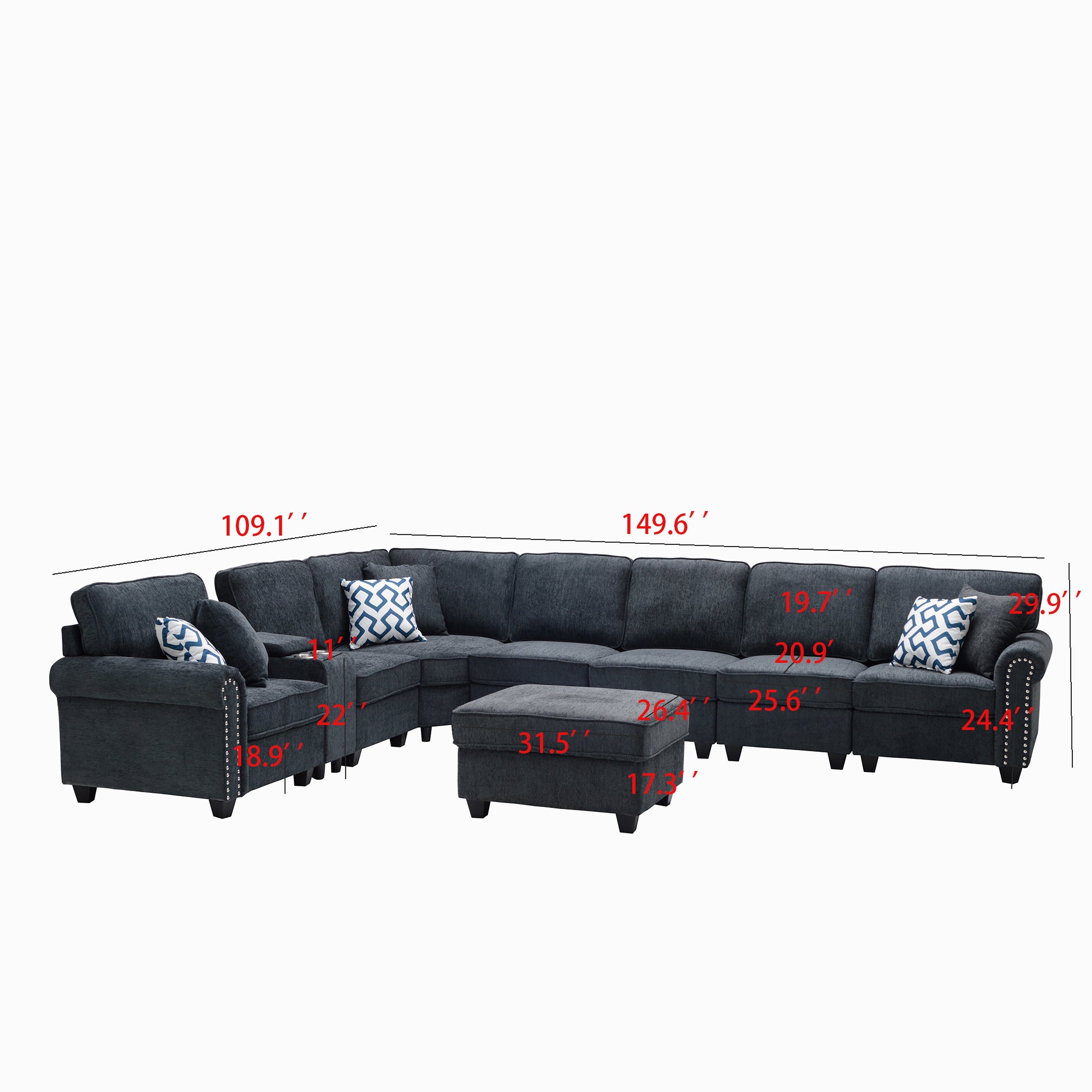 L-Shape Sectional With Cupholder Console And Ottoman