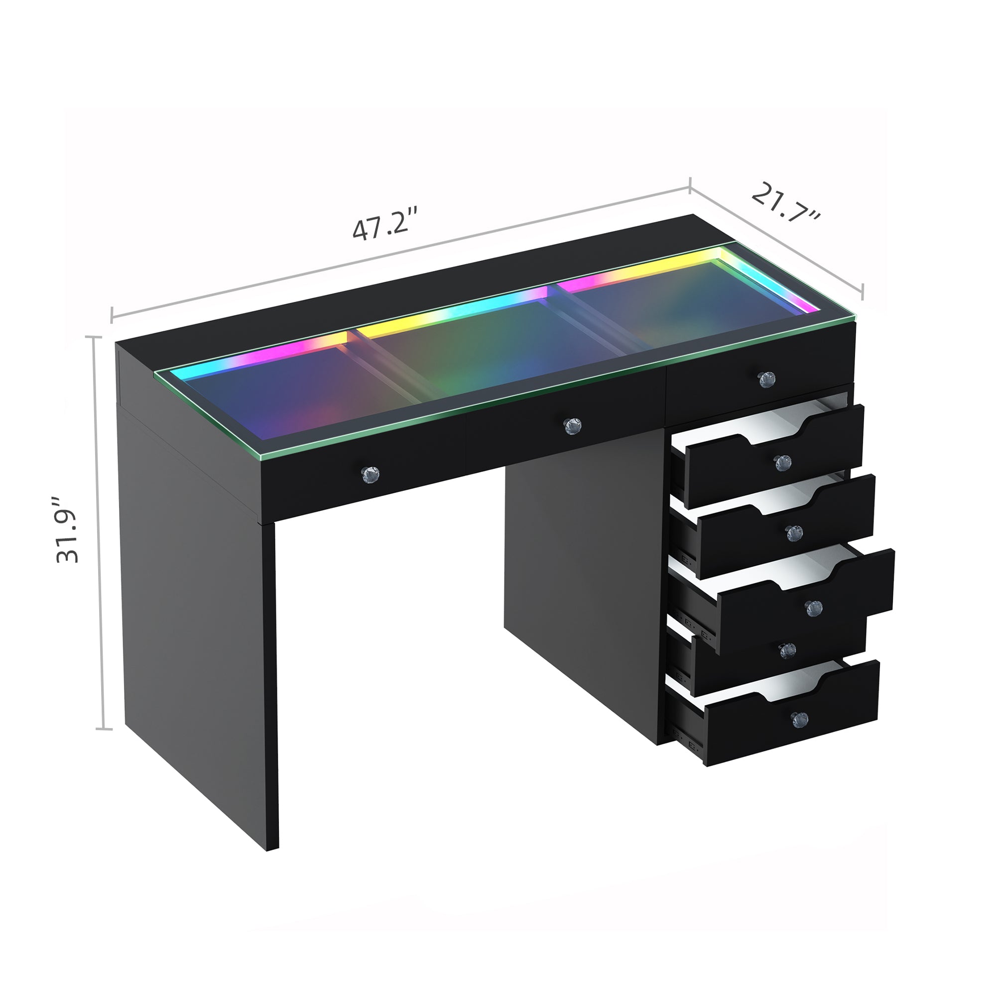 VANITII Diana RGB Vanity Desk with Light - 8 Storage Drawers