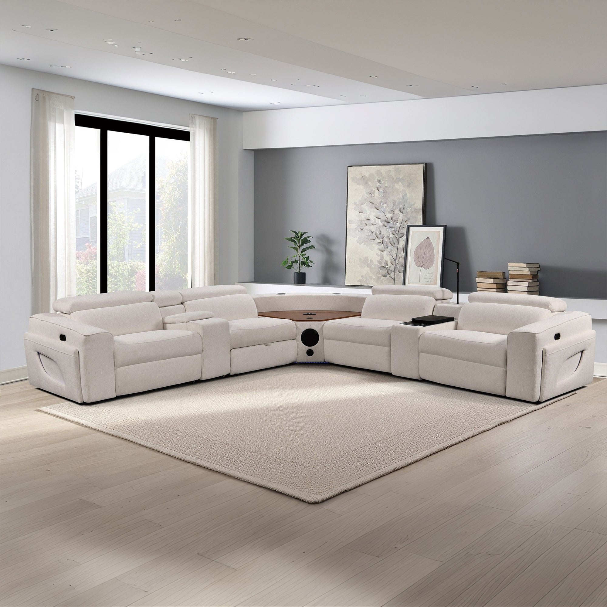 Power Recliner Fabric Sectional  MC3028 White