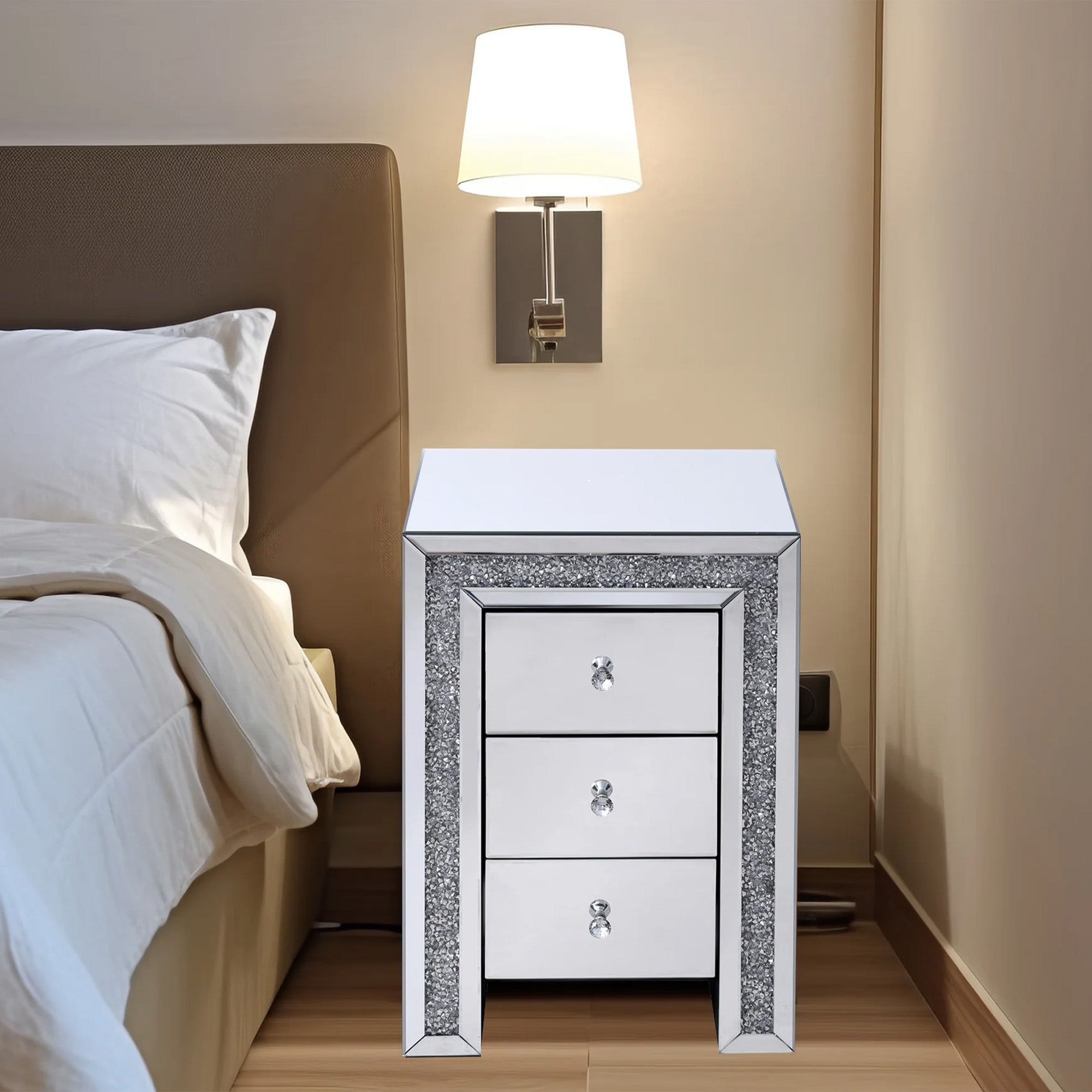 VANITII Crushed Diamonds LED Bedside Table