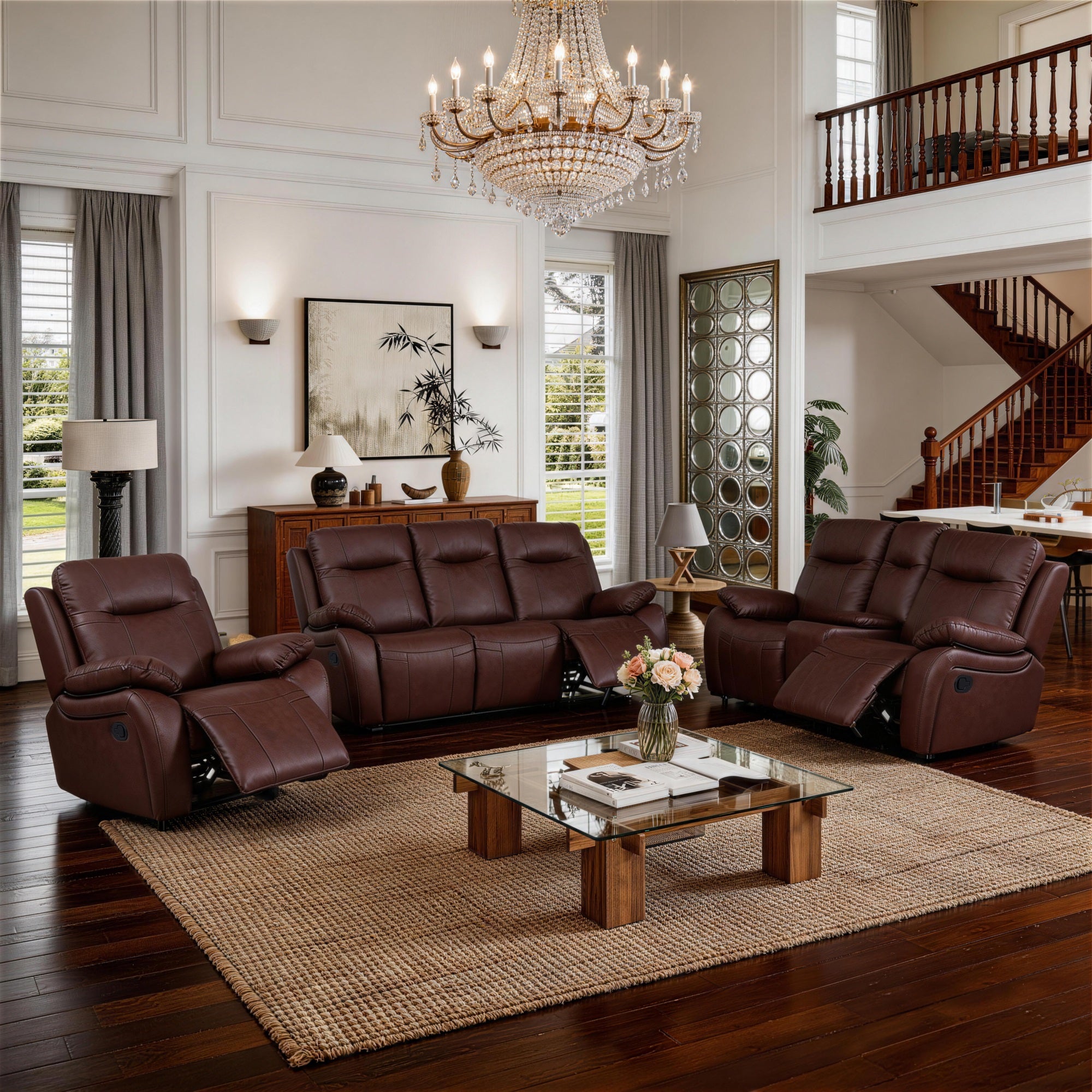 Evian Manual Recliner Sofa Set is placed in the living room,being both beautiful and practical.
