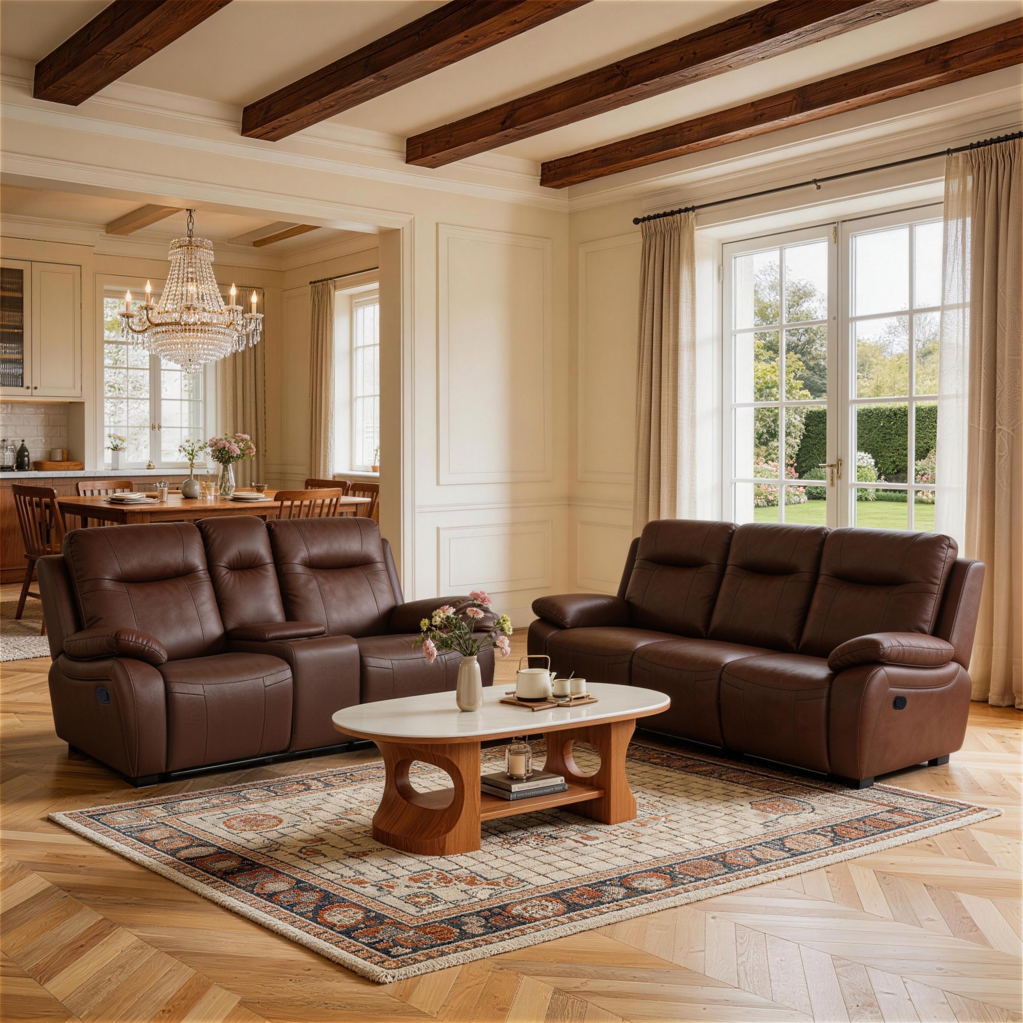 Evian Manual Recliner Sofa & Loveseat are placed in the living room,being both beautiful and practical.