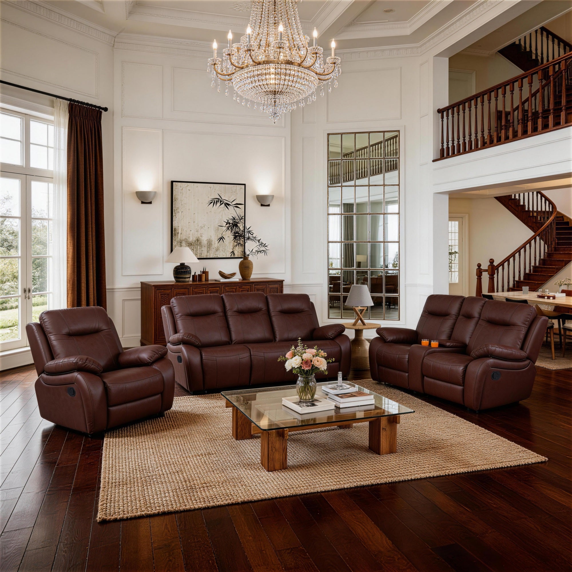 Evian Manual Recliner Sofa Set is placed in the living room,being both beautiful and practical.