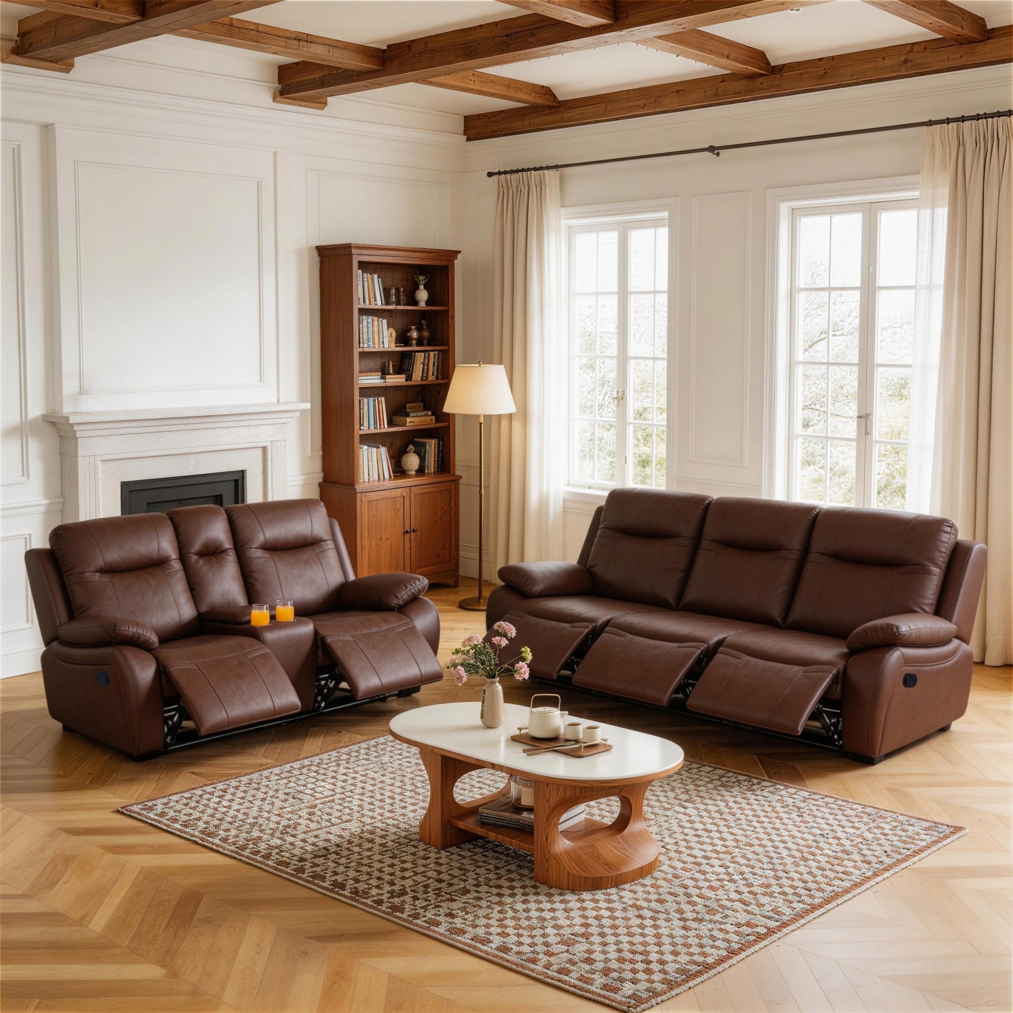 Evian Manual Recliner Sofa & Loveseat are placed in the living room,being both beautiful and practical.