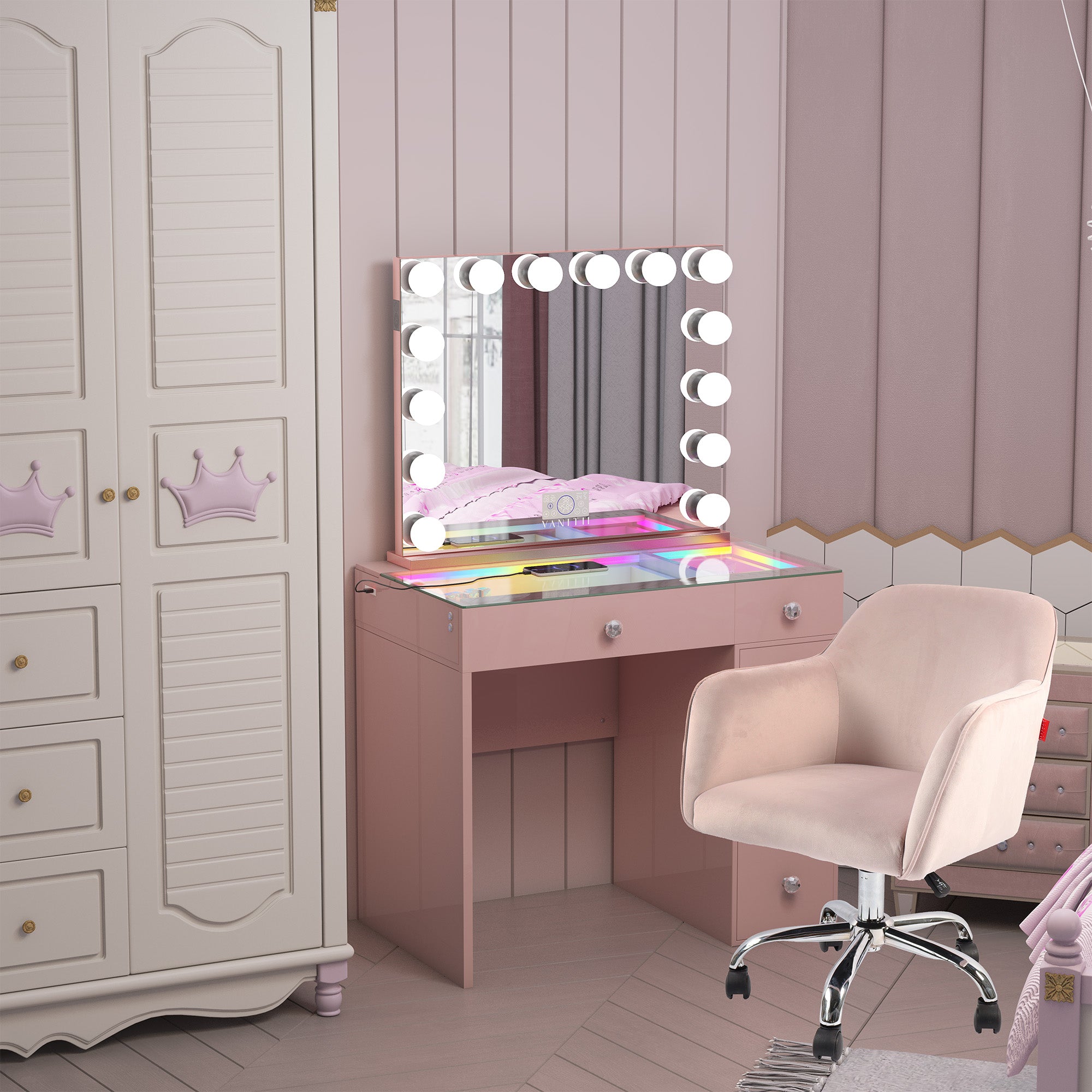 Weekly flash deal ! VANITII Mini Diana Vanity Set with Vanity Chair