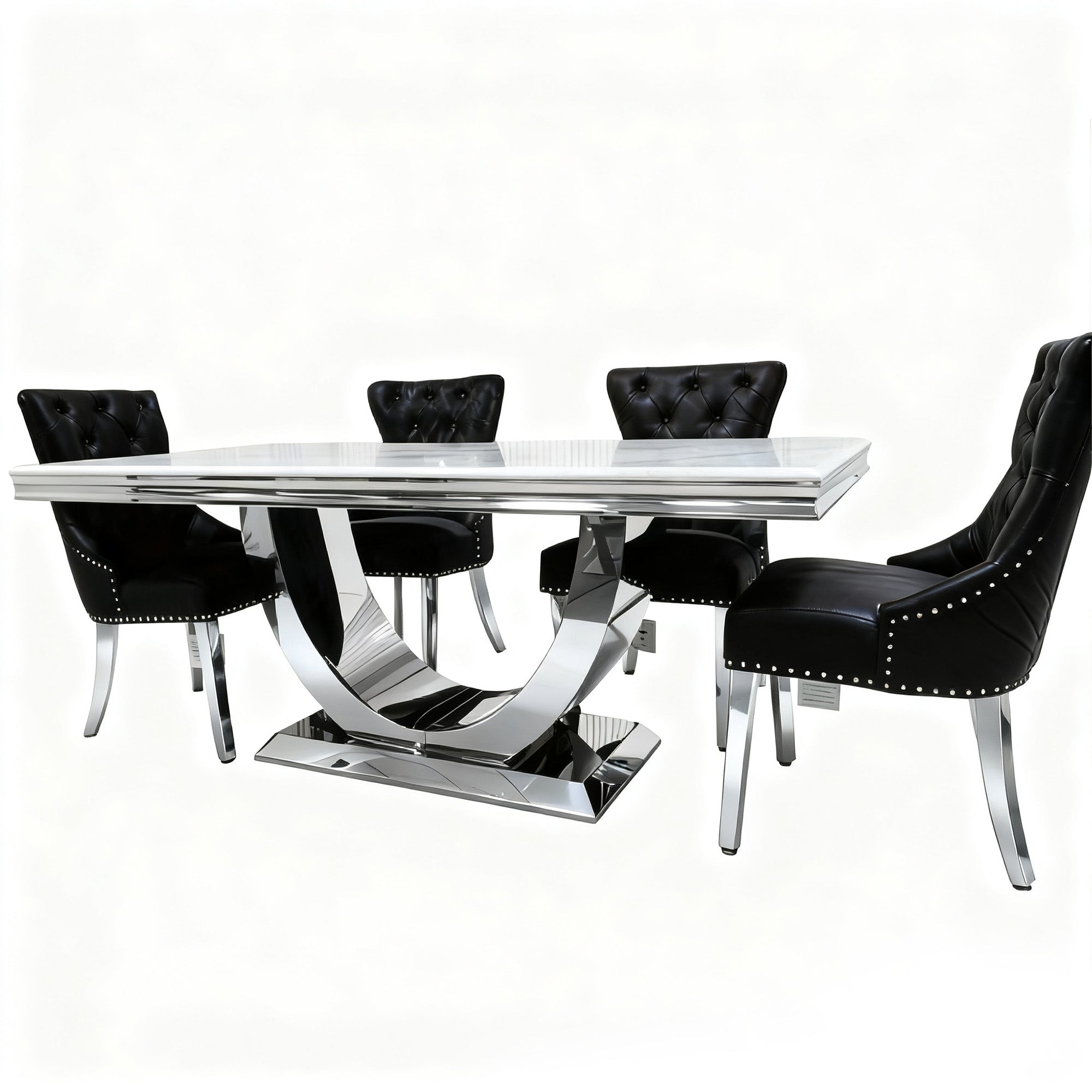 Stainless Steel Dining Table with Marble Tabletop-PX02