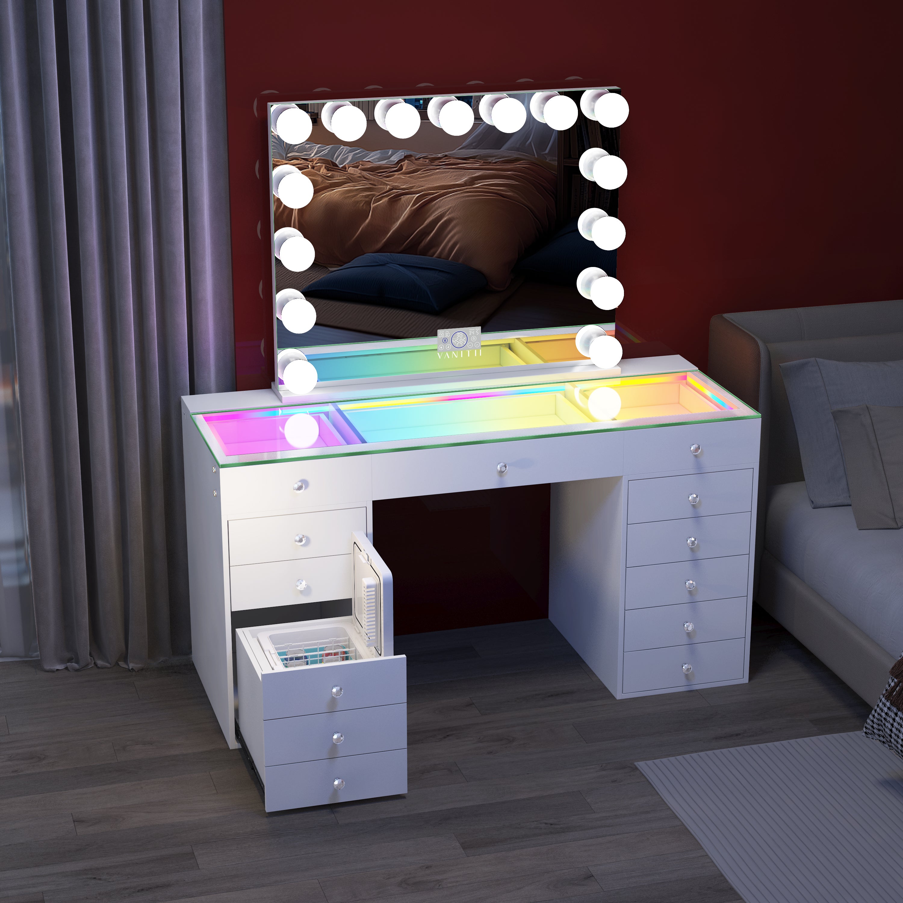 New Release ! VANITII Vanity Desk with Fridge